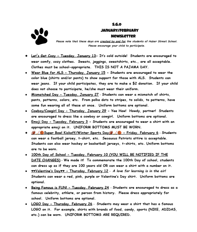 SGO Jan/Feb Newletters & Dress Down Days