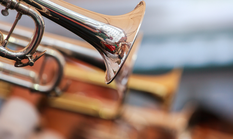 Close up of the end of a trumpet