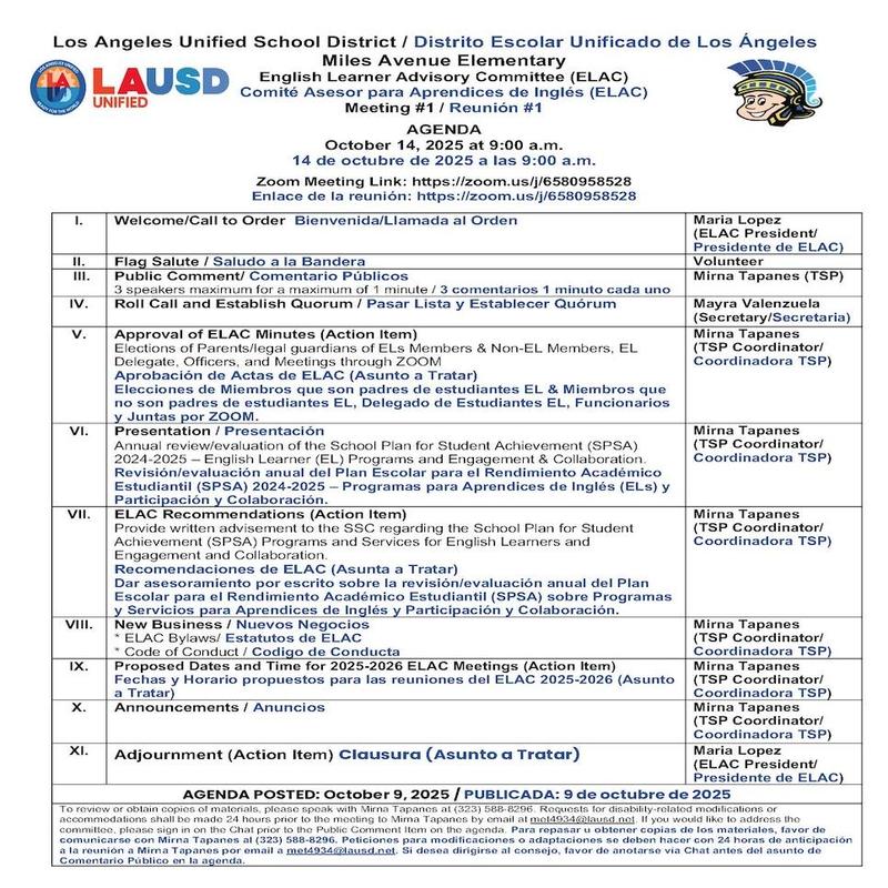 ELAC Meeting Agenda