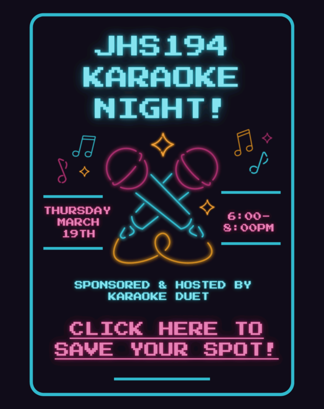 JHS 194 FREE Karaoke Night 3/19 at 6PM