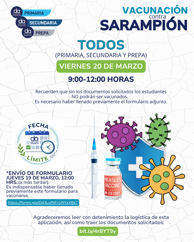 NUEVA Campaña de Vacunación contra el Sarampión (Primaria a Prepa)