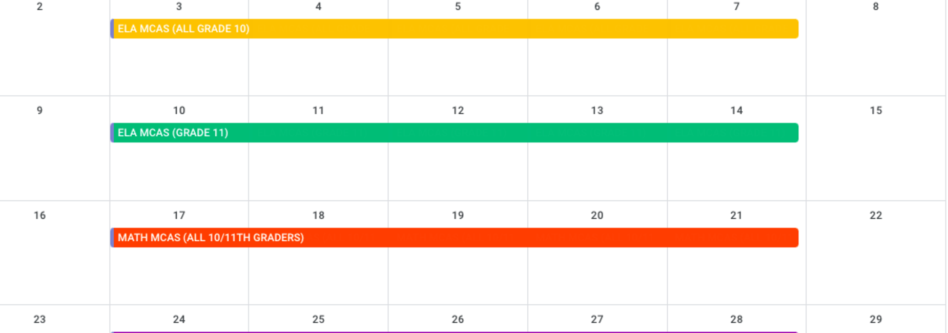Snowden Testing Schedule