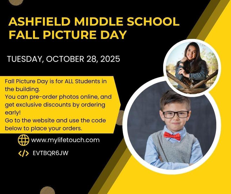 Image including 2 sample school pictures, and information about school picture day.