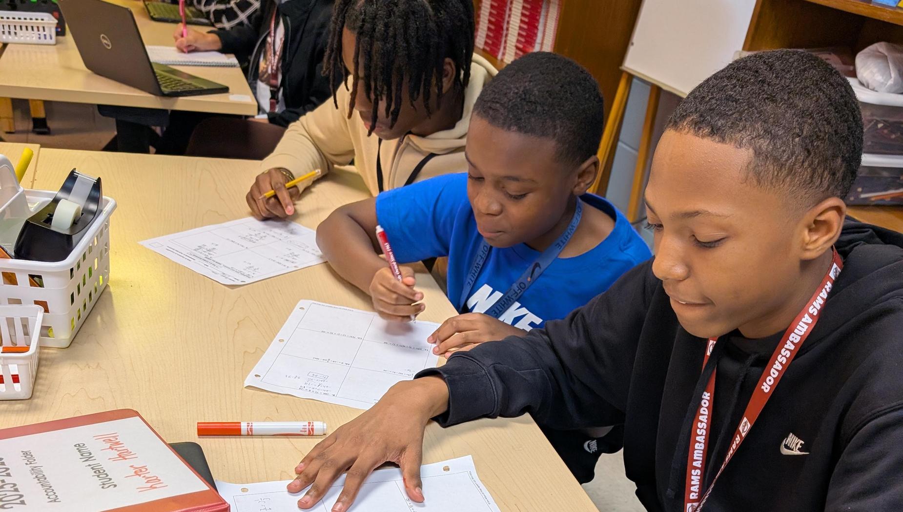 students working on a math sheet