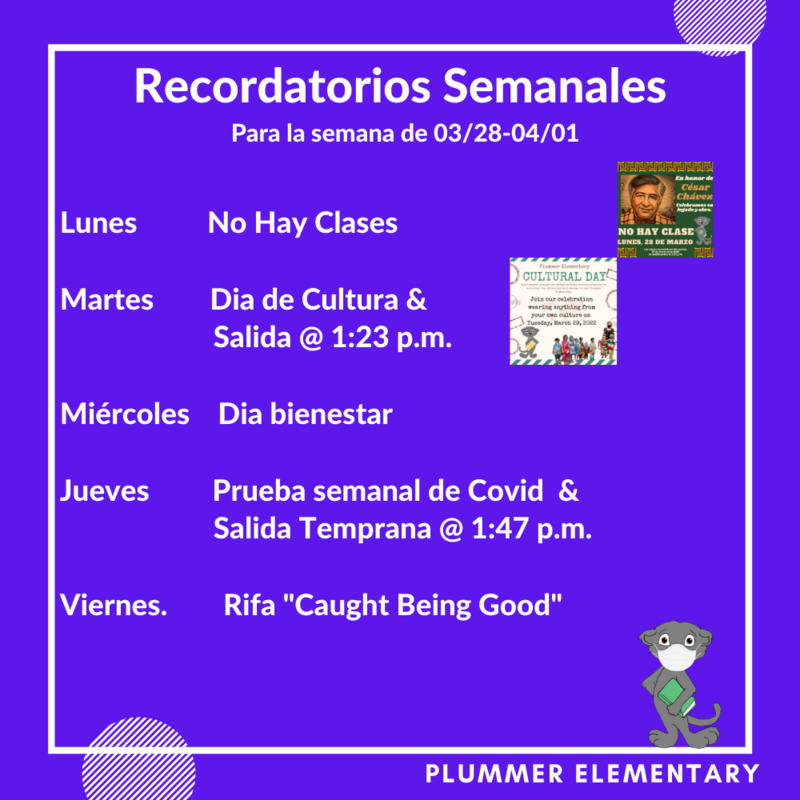 Recordatorios Semanales Plummer Elementary