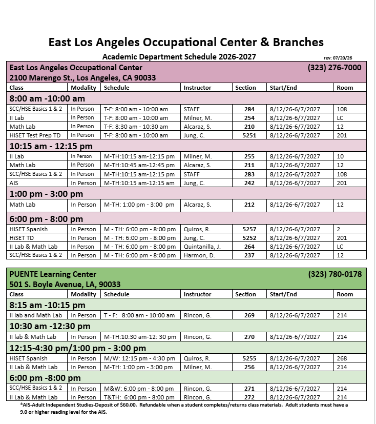 Academic Schedule 2026 - 27