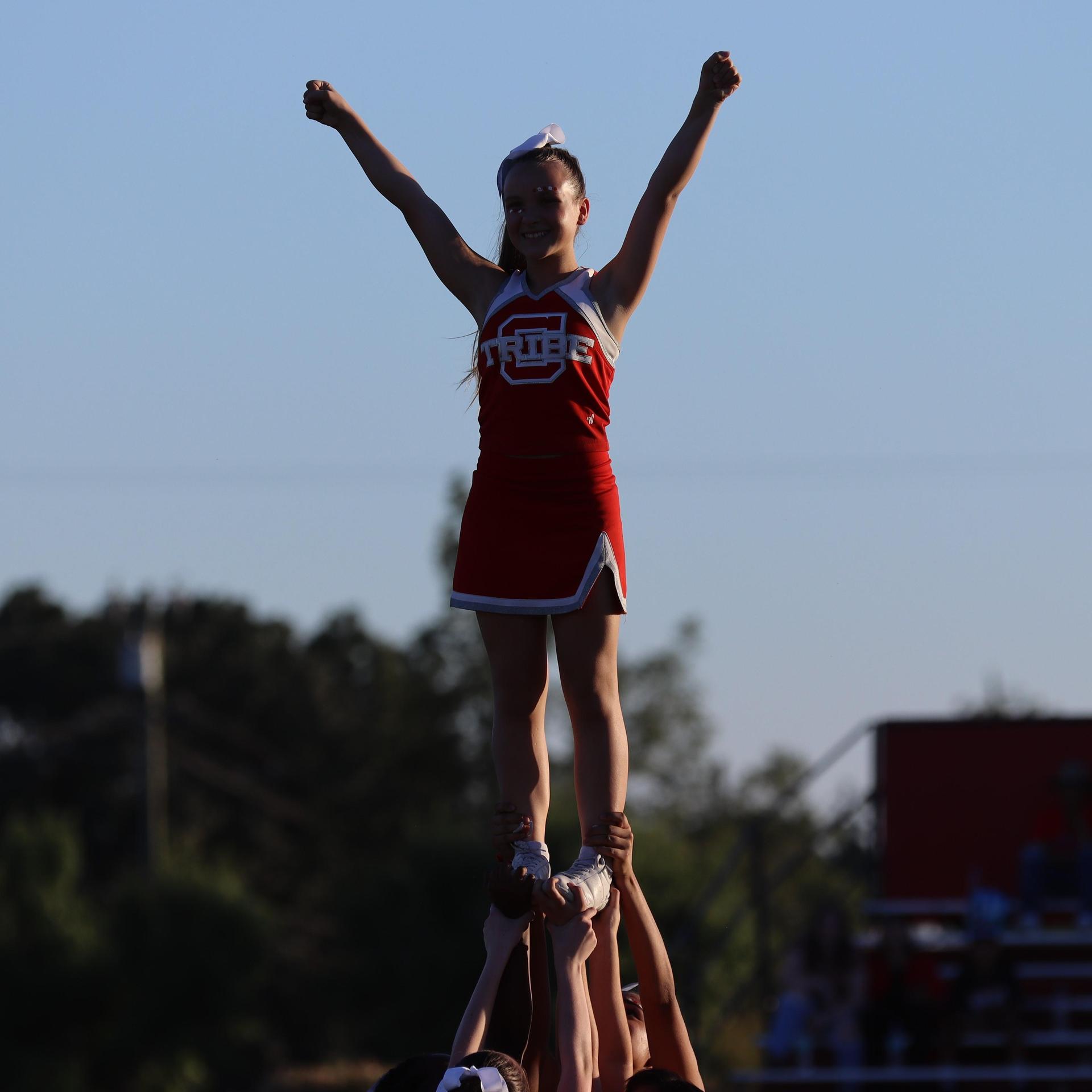junior varsity cheerleaders at the Kerman game