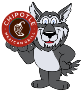Nokomis Wolf holding the Chipotle logo