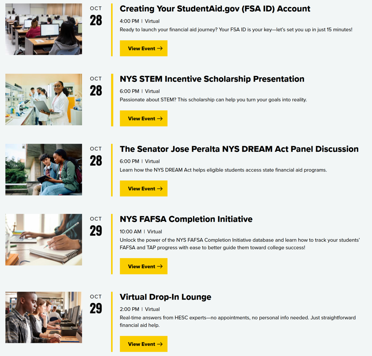 Higher Education Services Corporation HESC Workshops flyer