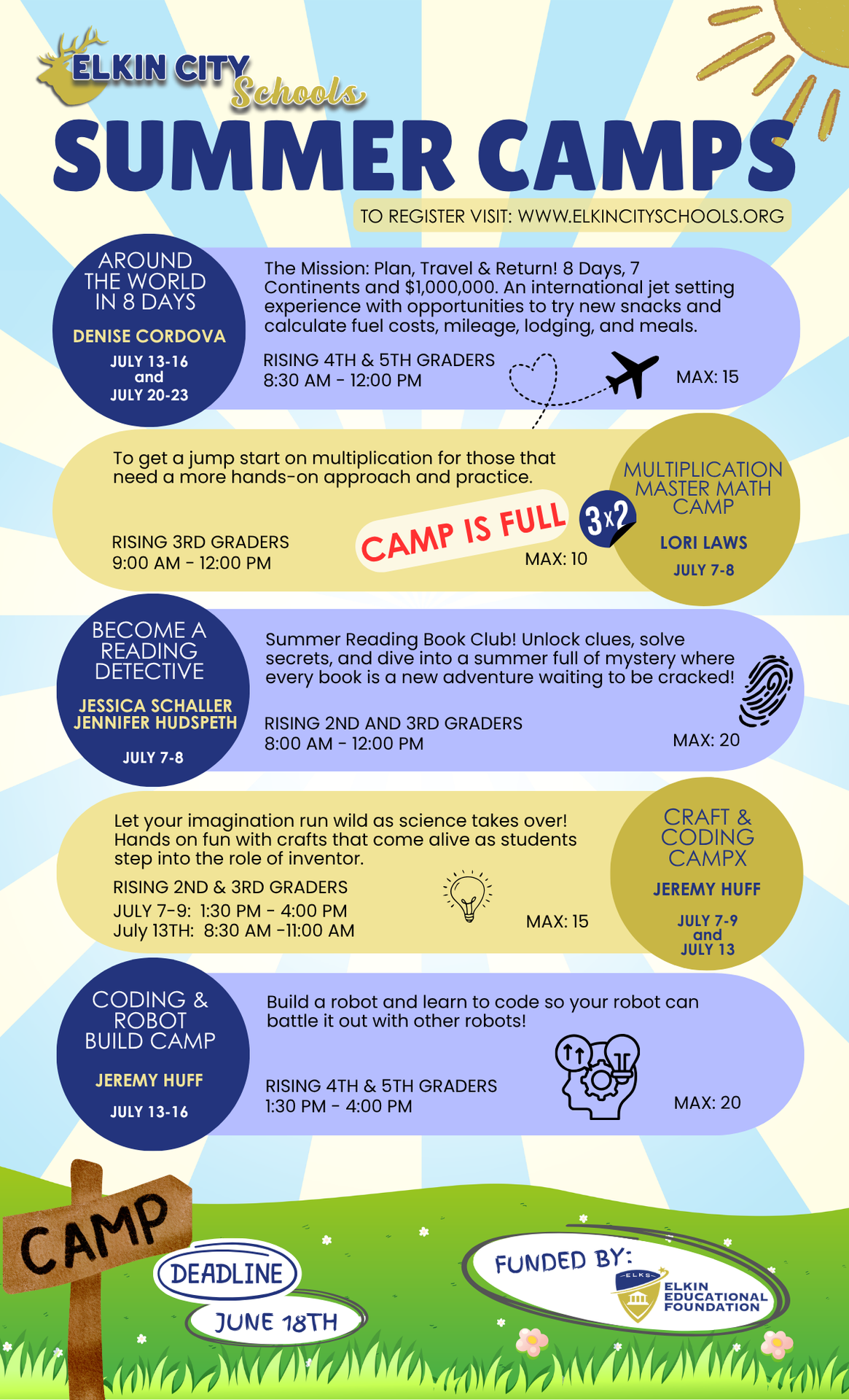 Decorative Flyer: Information for Camps listed on this page for accessibility.