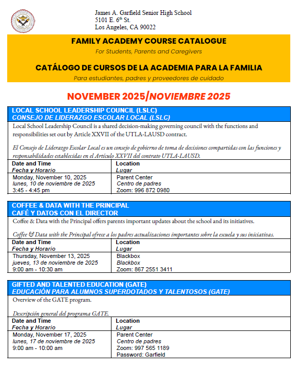 November Family Course Catalog