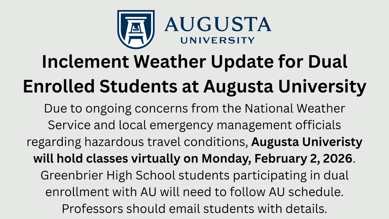 Dual Enrolled Students will have virtual classes