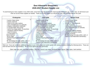 School Supply Lists