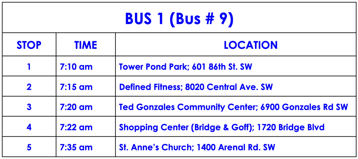 Bus 1 schedule