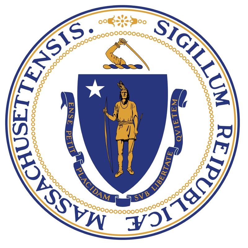 The Great Seal of Massachusetts featuring a Native American figure and a star.