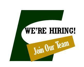 Green and gold shapes with We're Hiring Join Our Team text