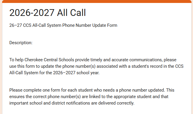 All-Call System Update form