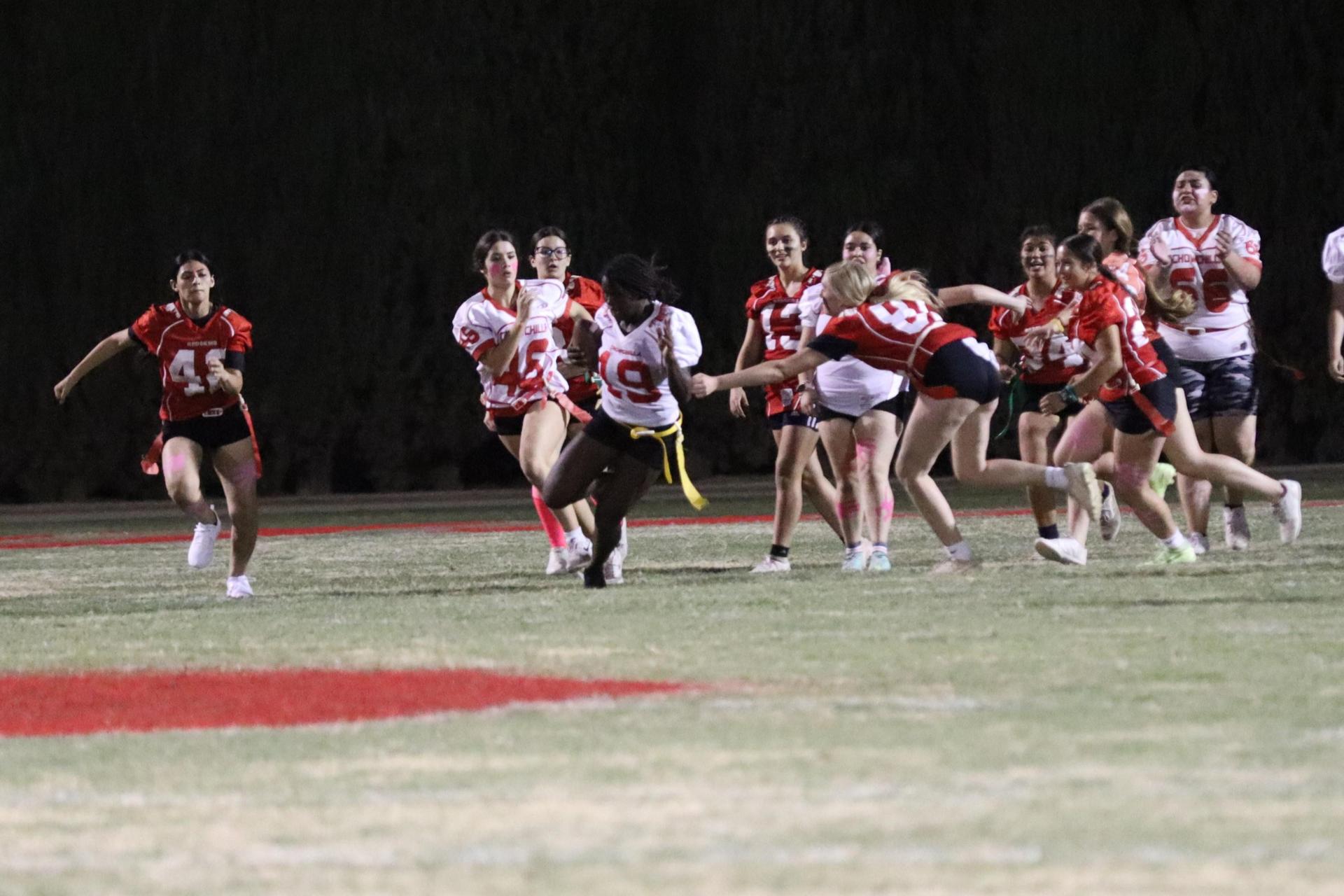 girls playing flag football