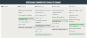 Breakfast menu / Menú de Desayuno