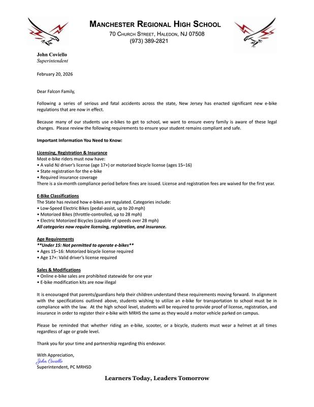 A Message from the Superintendent - E-Bikes