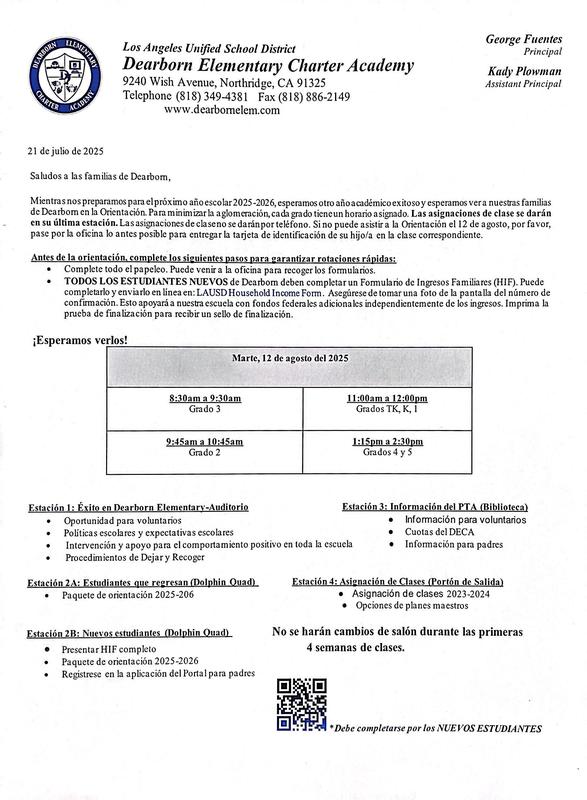 Orientation Packet Available for Pick-Up on 7/24/25/ Paquete de Orientación Disponible para Recoger el 7/24/25