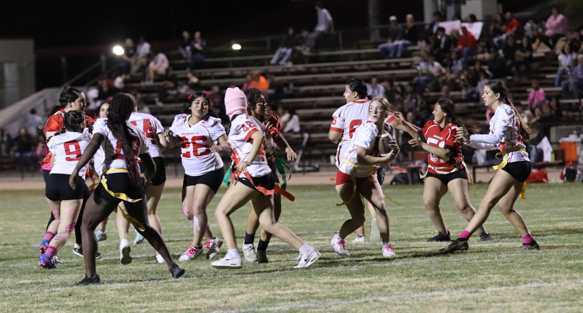 girls playing flag football