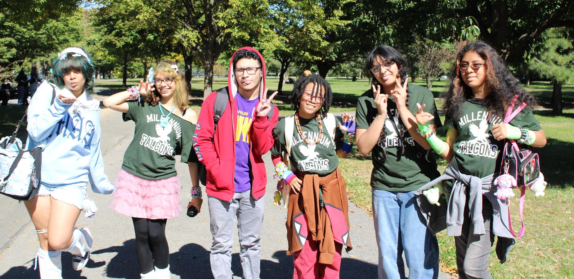 Students posing in the park
