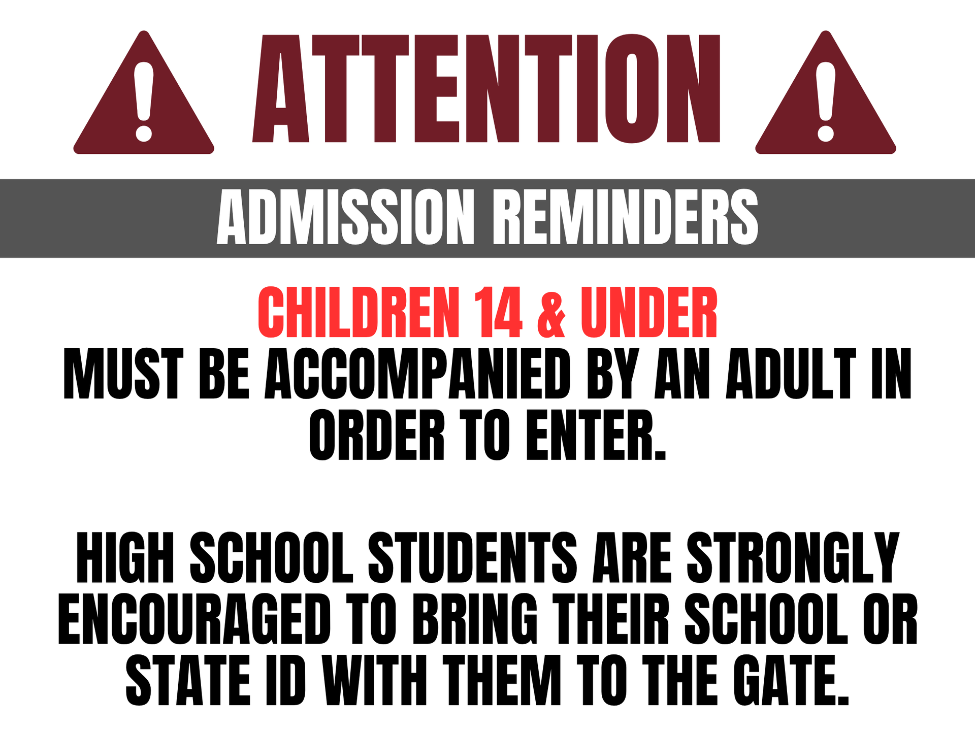 J. Fred Johnson Admission Reminders