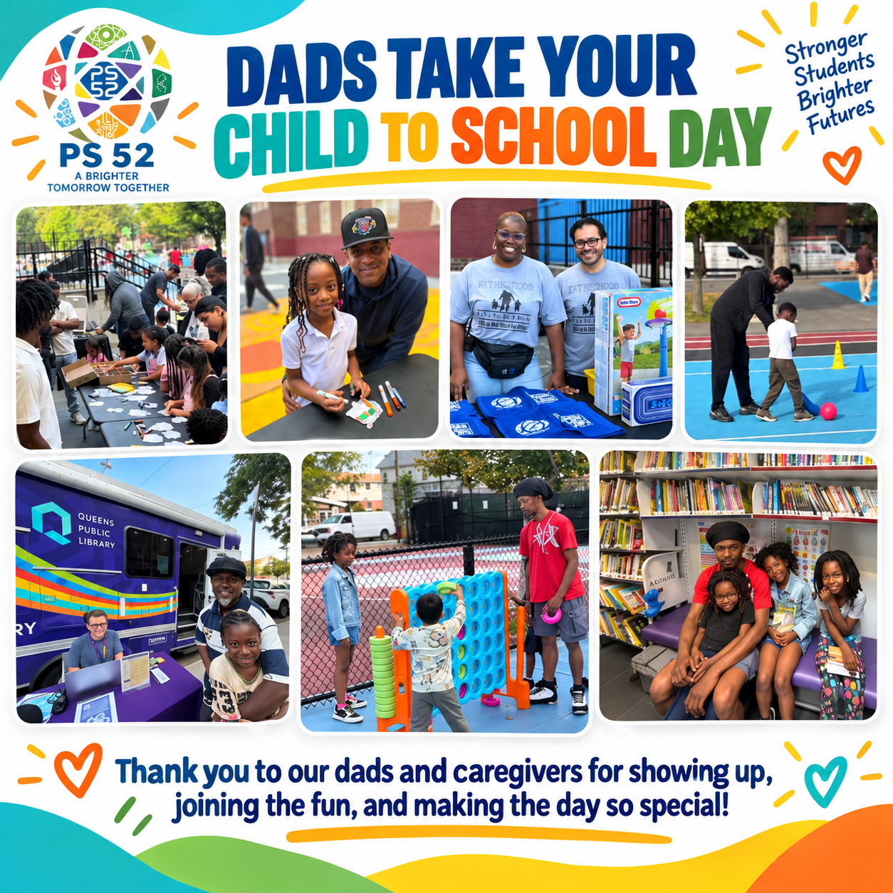 dads and their children participating in activities as school