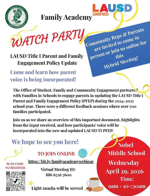 Family Academy Watch Party "LAUSD Tilte 1 Parent and Family Engagement Policy Update" Featured Photo