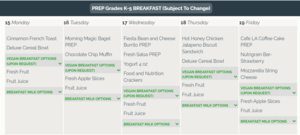 Breakfast menu