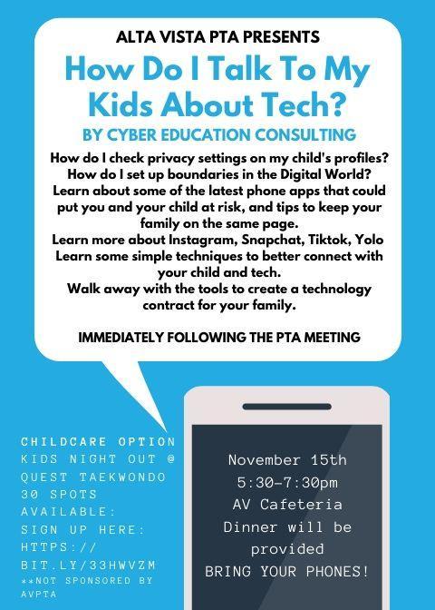 PTA Meeting flyer and Cyber Safety