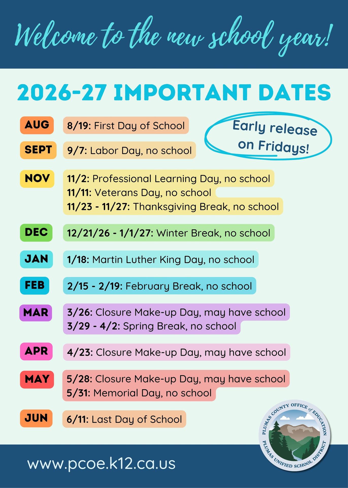 list of no school dates flyer