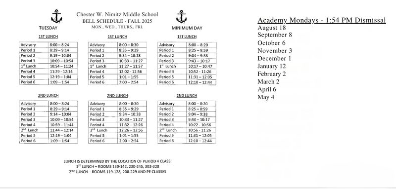 FALL 2025 Bell Schedule Featured Photo