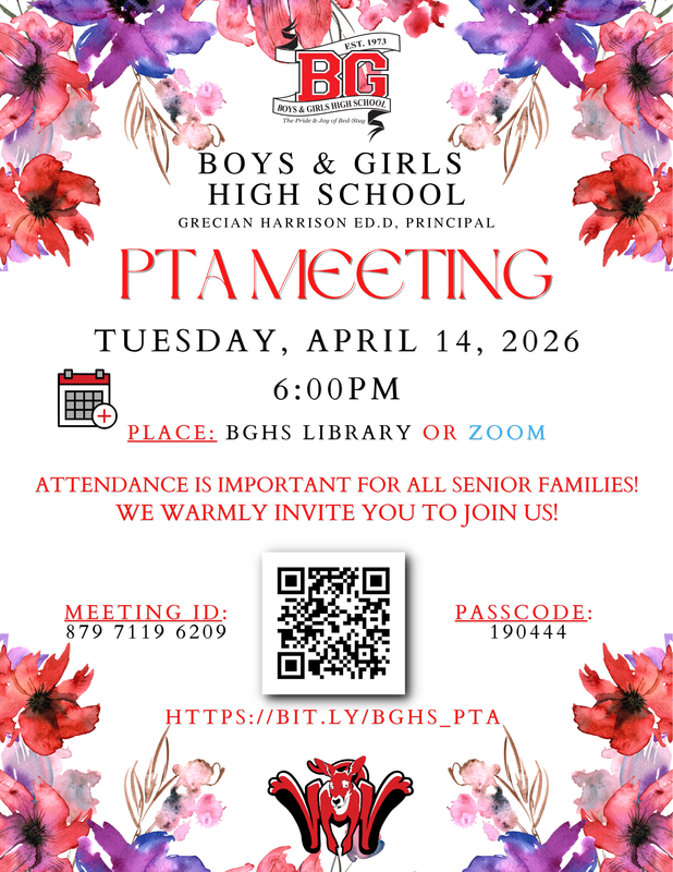 BGHS PTA Meeting -  April 14 2026 @ 6PM