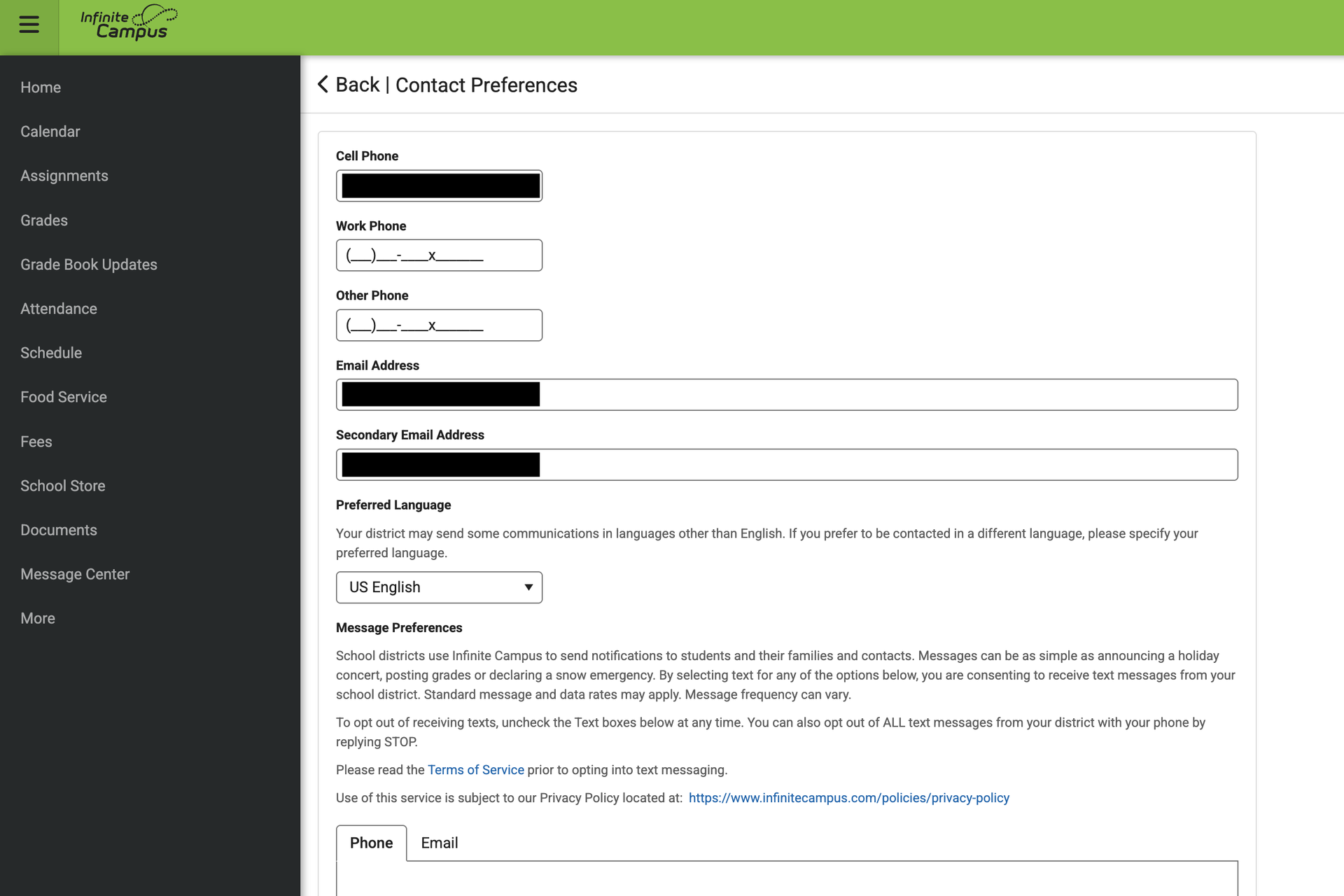 Infinite Campus Portal screenshot