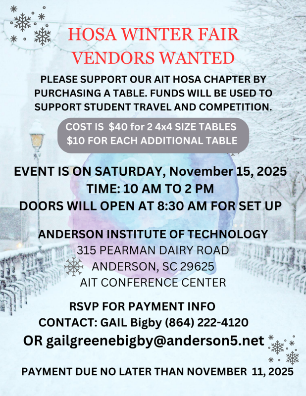 HOSA Winter Fair Saturday November 15 2025 10am to 2pm