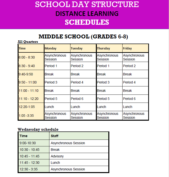 Distance Learning Sched