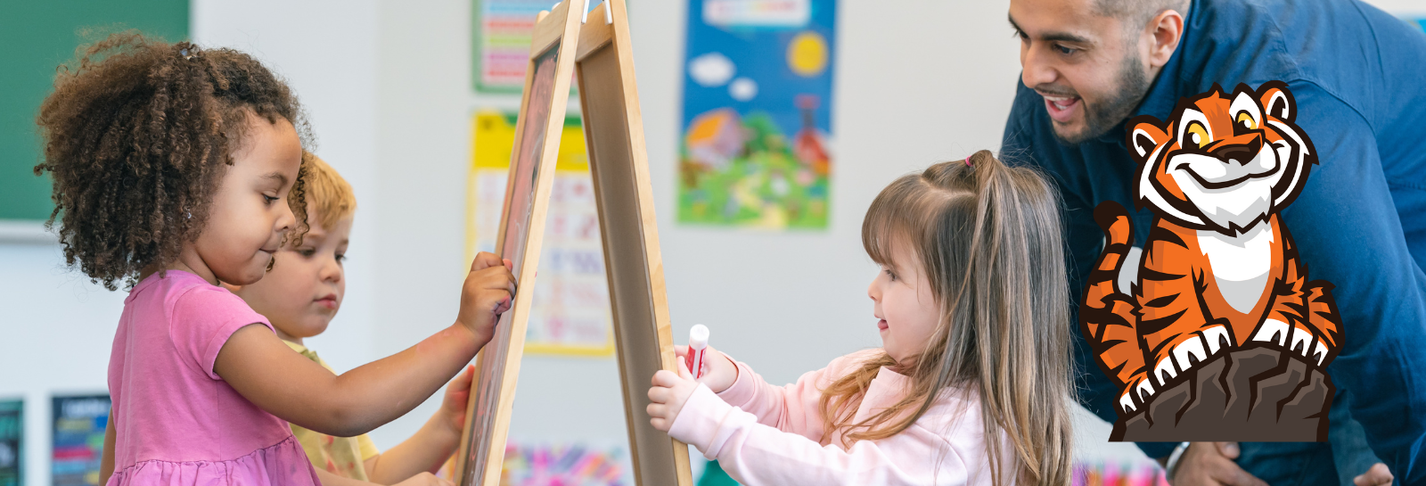 shuffle banner for homepage with TK- students in art class