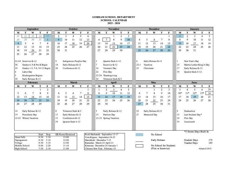 School Calendar – District Information – Gorham School District