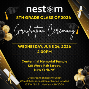 Invitation graphic for NEST+m 8th Grade Graduation.