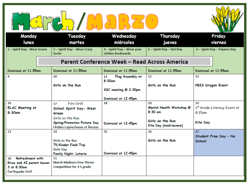 March English Calendar
