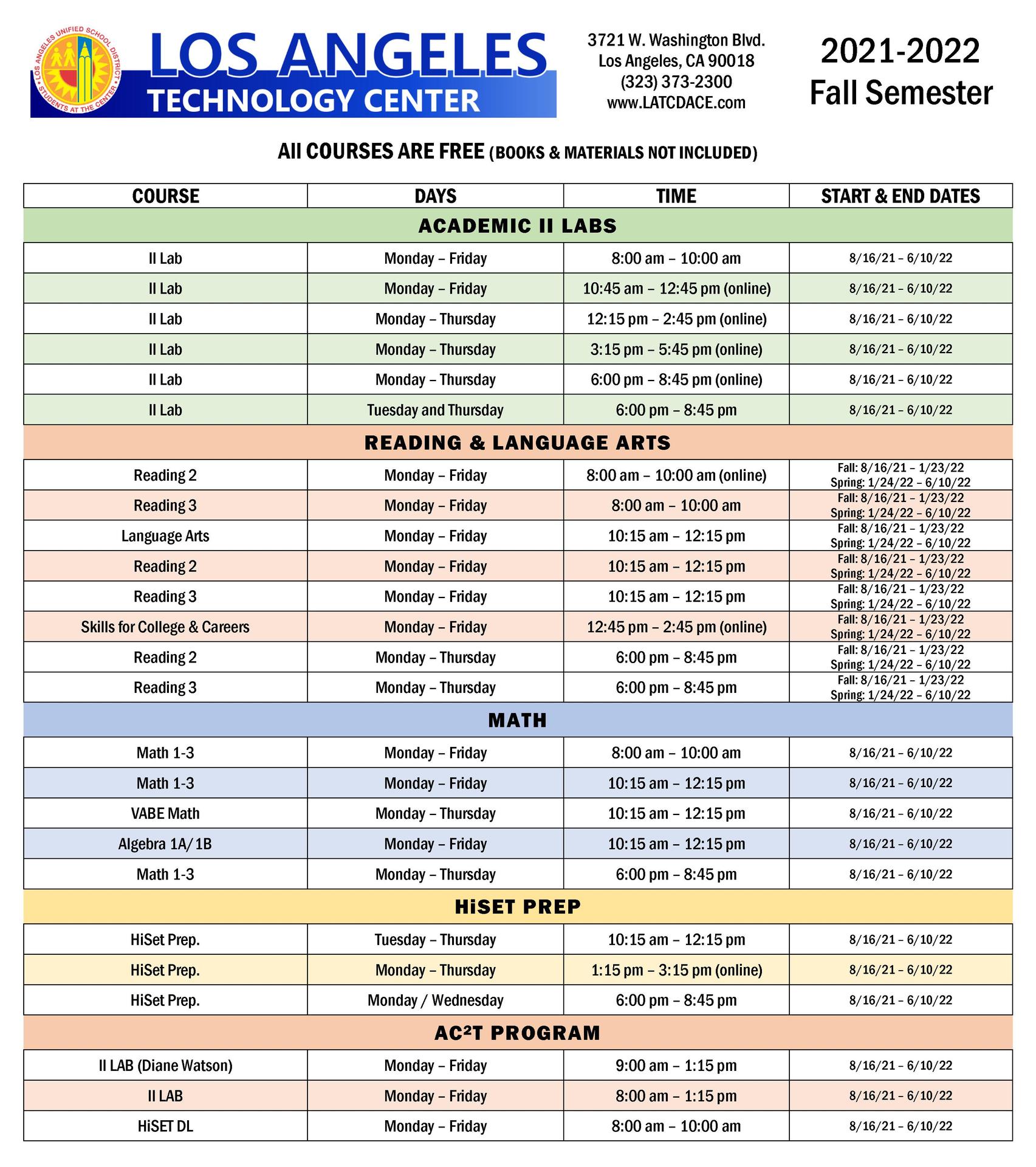 2021-2022 Academic Courses