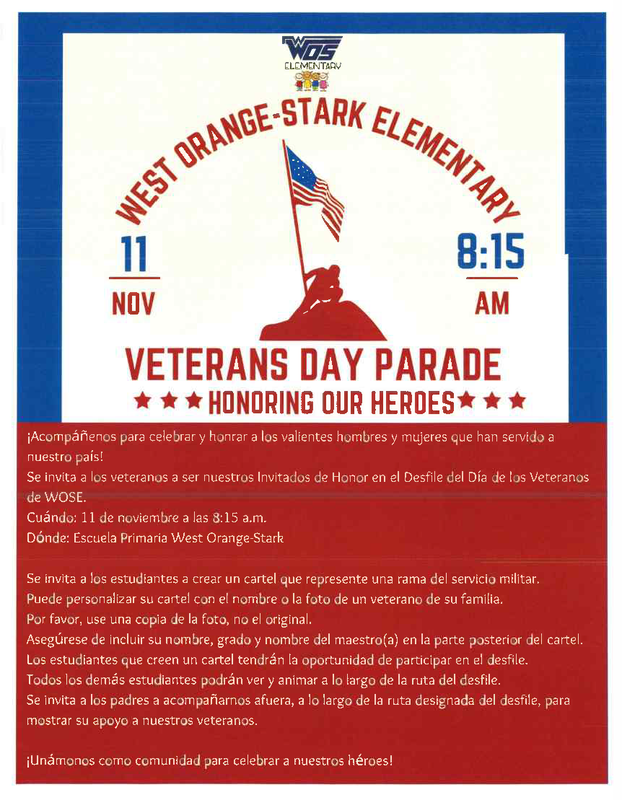 WOSE Veterans Day Parade Information Flyer In English