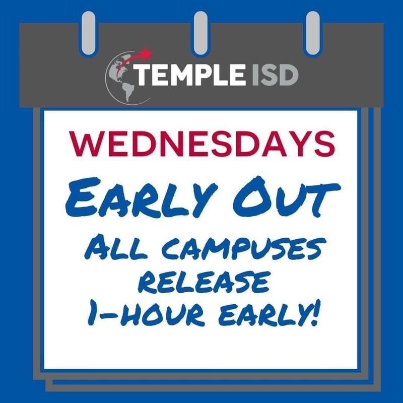 Temple ISD will release 1 hour early on Wednesdays starting October 21st Featured Photo