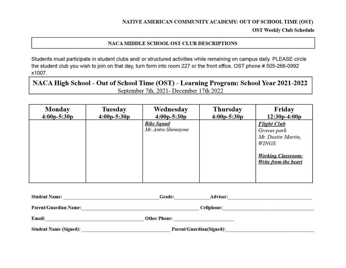HS Weekly Calendar