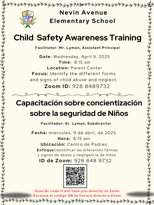 Child  Safety Awareness Training  / Capacitación sobre concientización sobre la seguridad de Niños