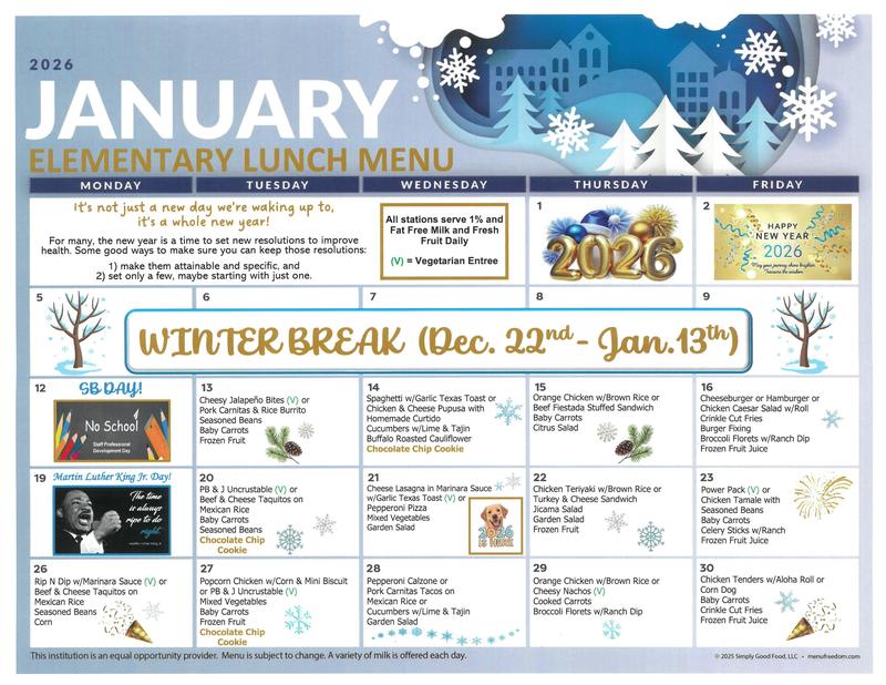 January Lunch Menu