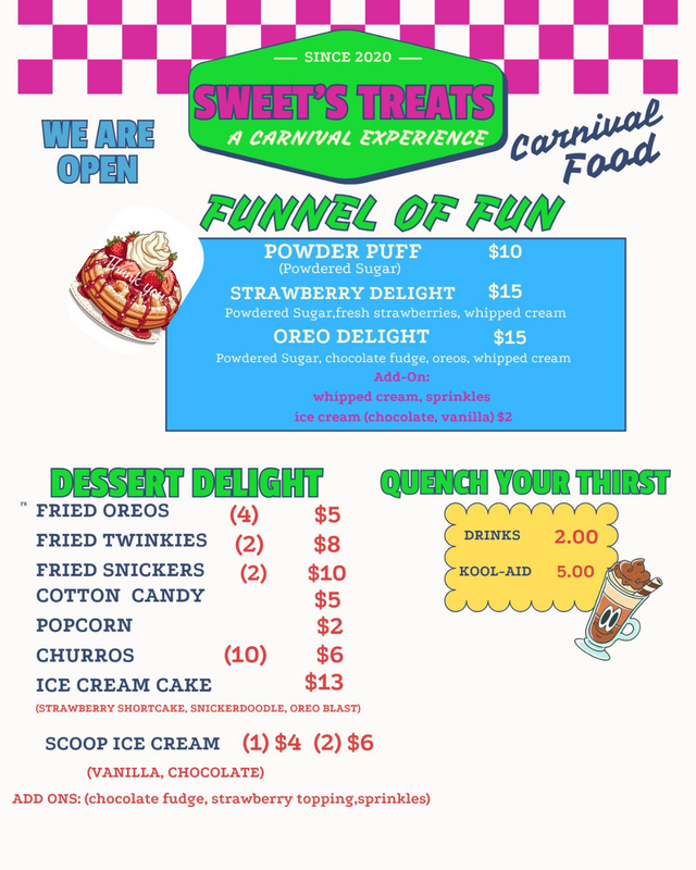 Sweet treats menu