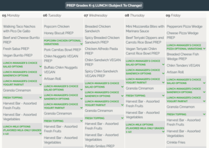 Lunch Menu / Menú de almuerzo